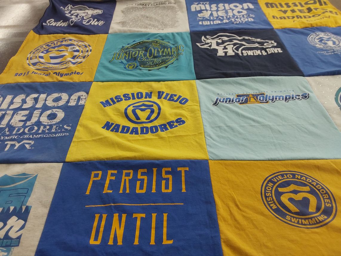 T-shirt quilt featuring mission viejo nadadores by Tami from AZ