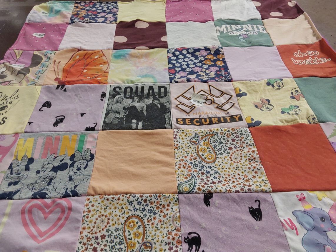 T-shirt quilt with disney, cartoons themes by Maggie from MN