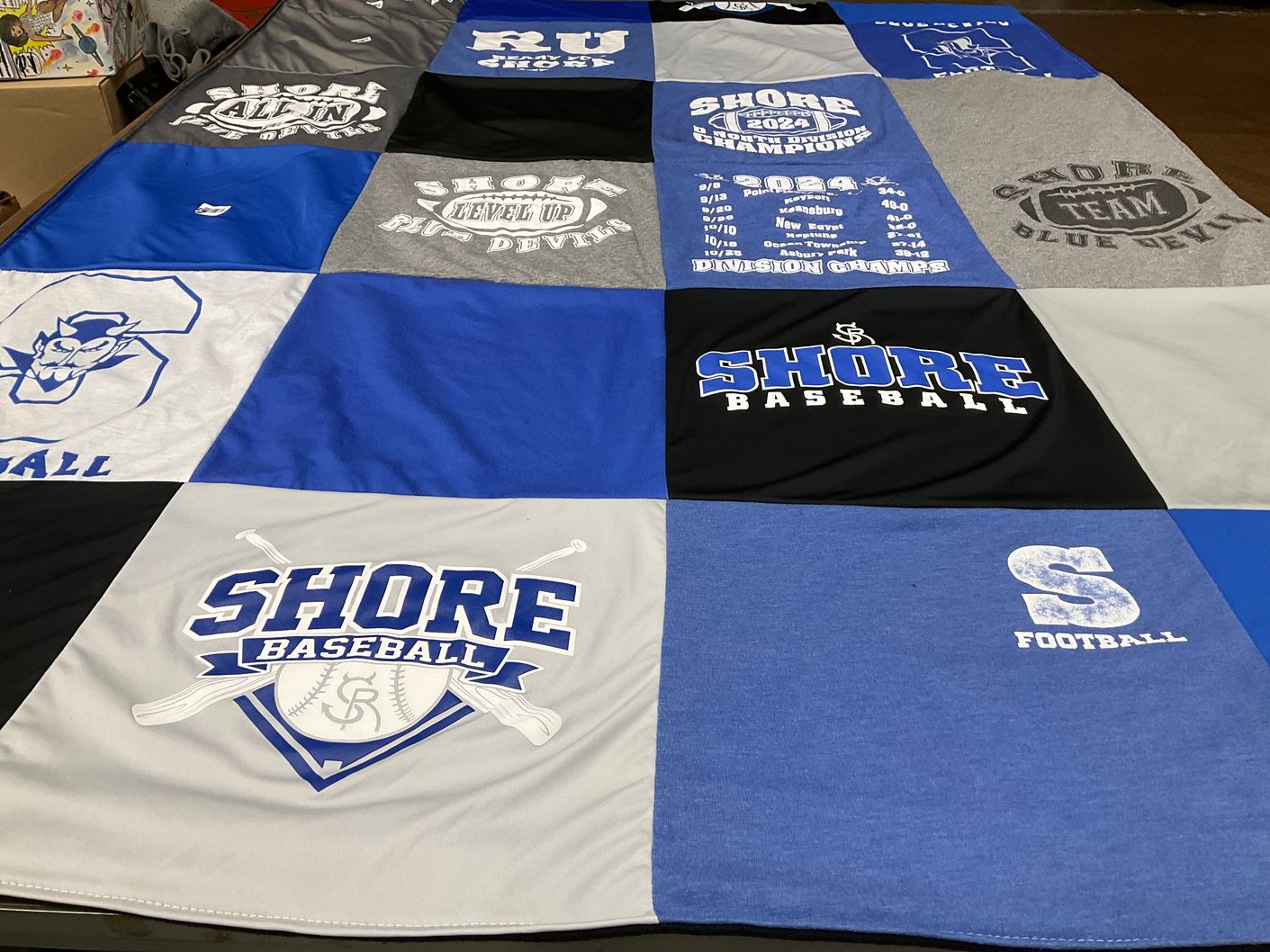 T-shirt quilt featuring shore regional high school baseball, shore regional high school football by Regina from NJ