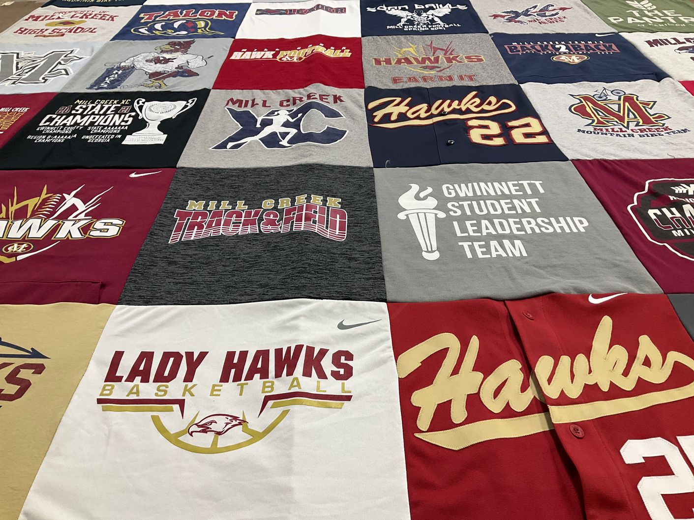 T-shirt quilt featuring mill creek hawks basketball, mill creek hawks track and field by Lisa from GA