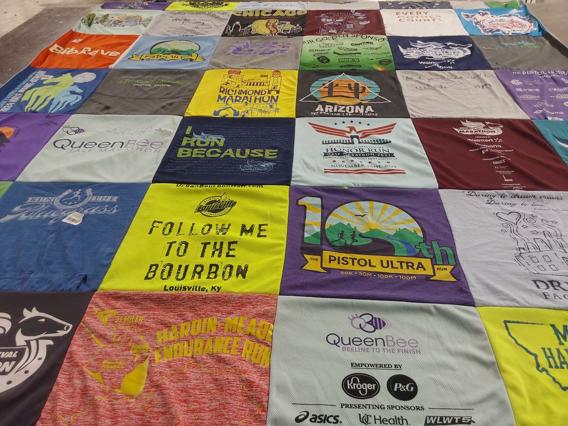T-shirt quilt with running, marathons themes by Stephanie from KY