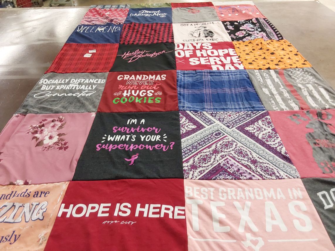 T-shirt quilt with family, support themes by Chloe from TX