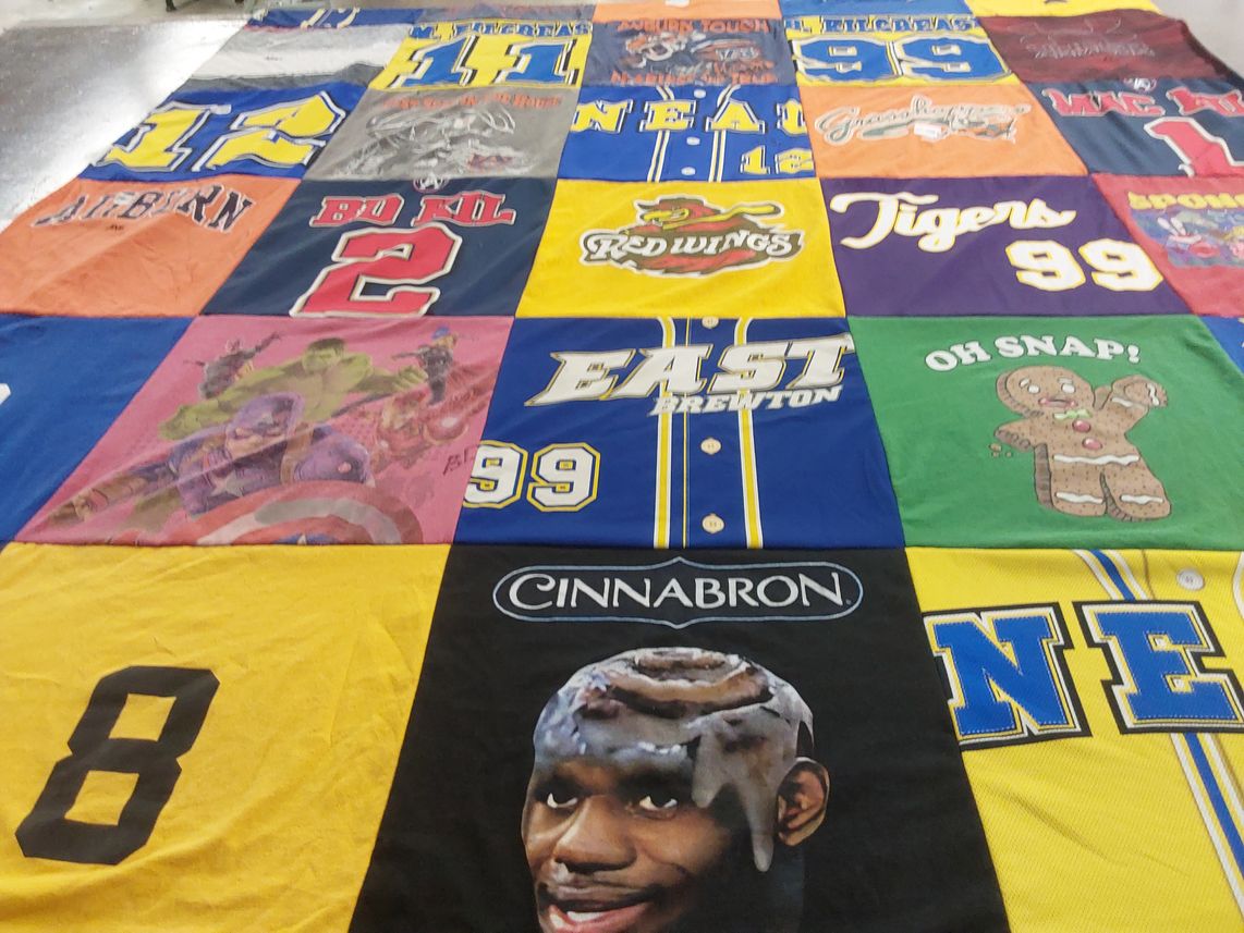 T-shirt quilt featuring red wings, tigers by Jamie from AL