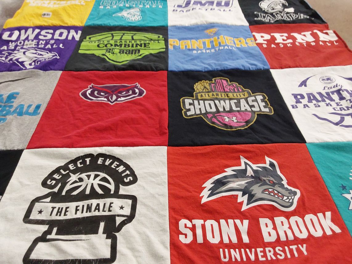 T-shirt quilt featuring james madison university, stony brook university by Jennifer from PA
