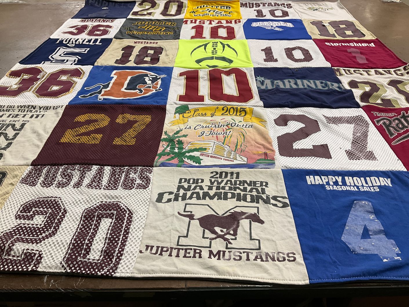 T-shirt quilt featuring jupiter mustangs by Michele from FL