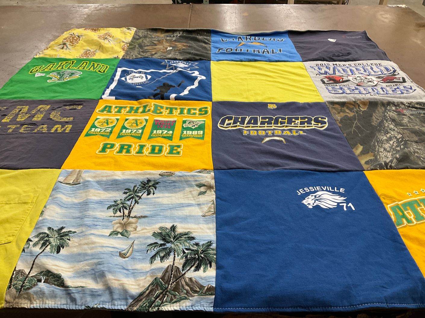 T-shirt quilt featuring oakland athletics, chargers football by Alycia from AR