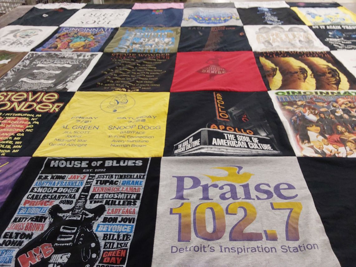 T-shirt quilt with music, concerts themes by Stephanie from MI