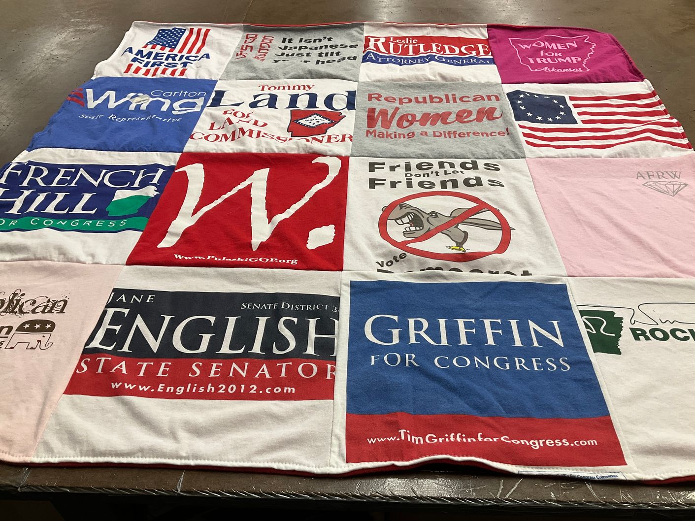 T-shirt quilt with politics, elections themes by Bettye from AR