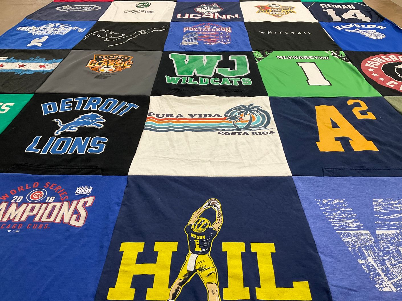 T-shirt quilt featuring detroit lions, chicago cubs by Cheryl from MD