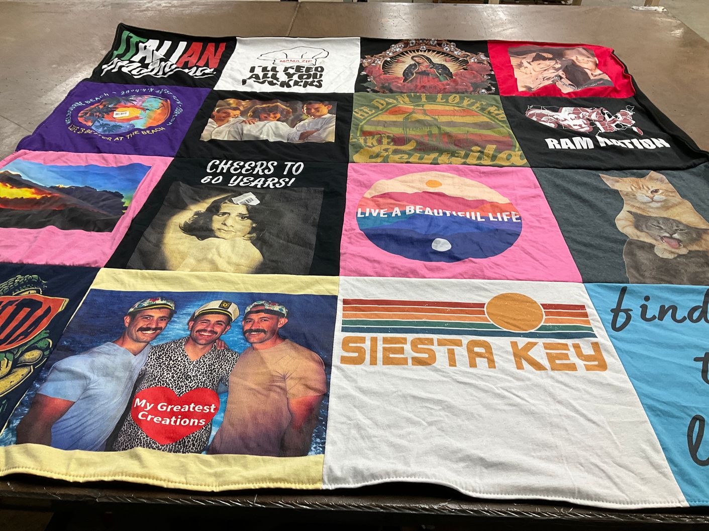 T-shirt quilt with beach, celebration themes by Kim from FL