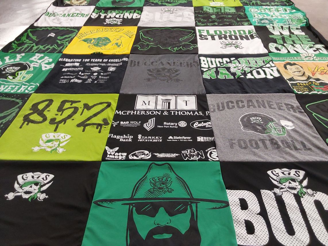 T-shirt quilt featuring buccaneers by Robyn from FL