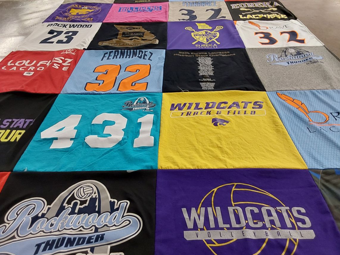 T-shirt quilt featuring wildcats track and field, wildcats volleyball by Emma from MO