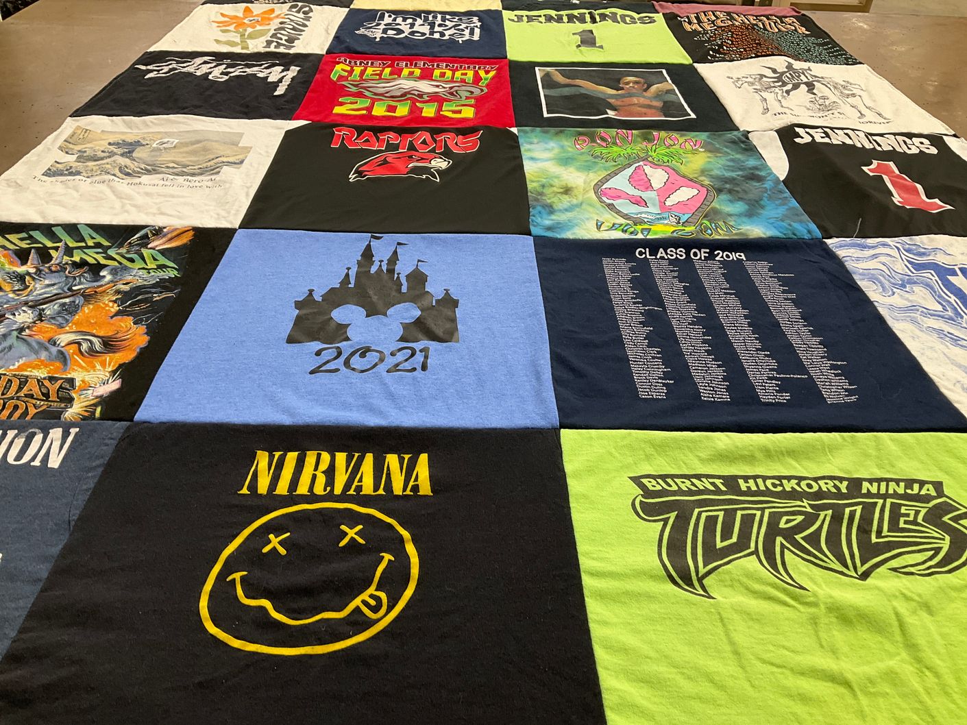 T-shirt quilt featuring raptors by Amber from GA