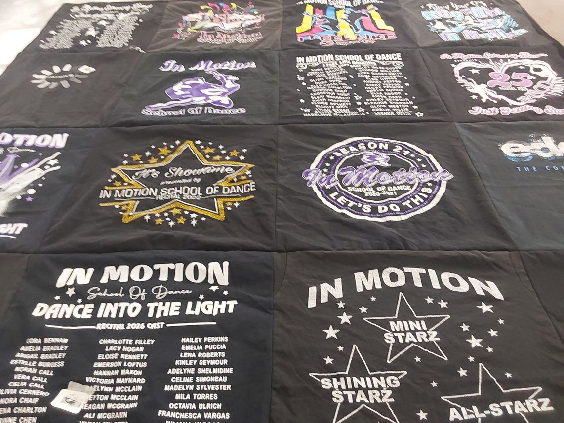 T-shirt quilt from in motion school of dance by Tirza from NY
