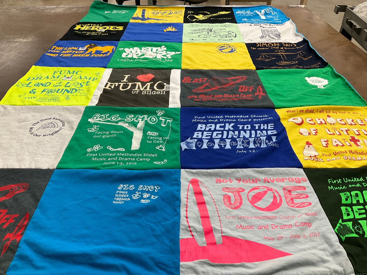 T-shirt quilt with music, drama themes by Lisa from LA