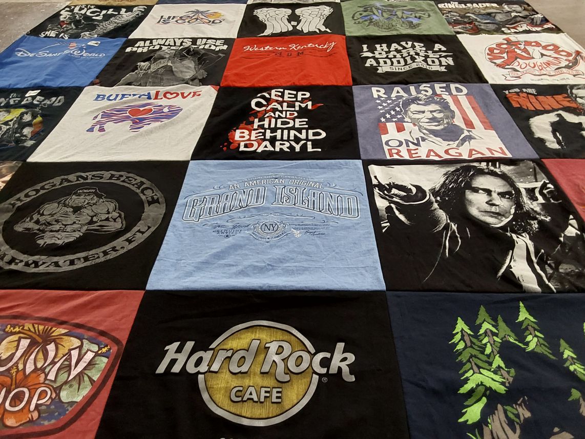 T-shirt quilt with music, food themes by Lisa from KY