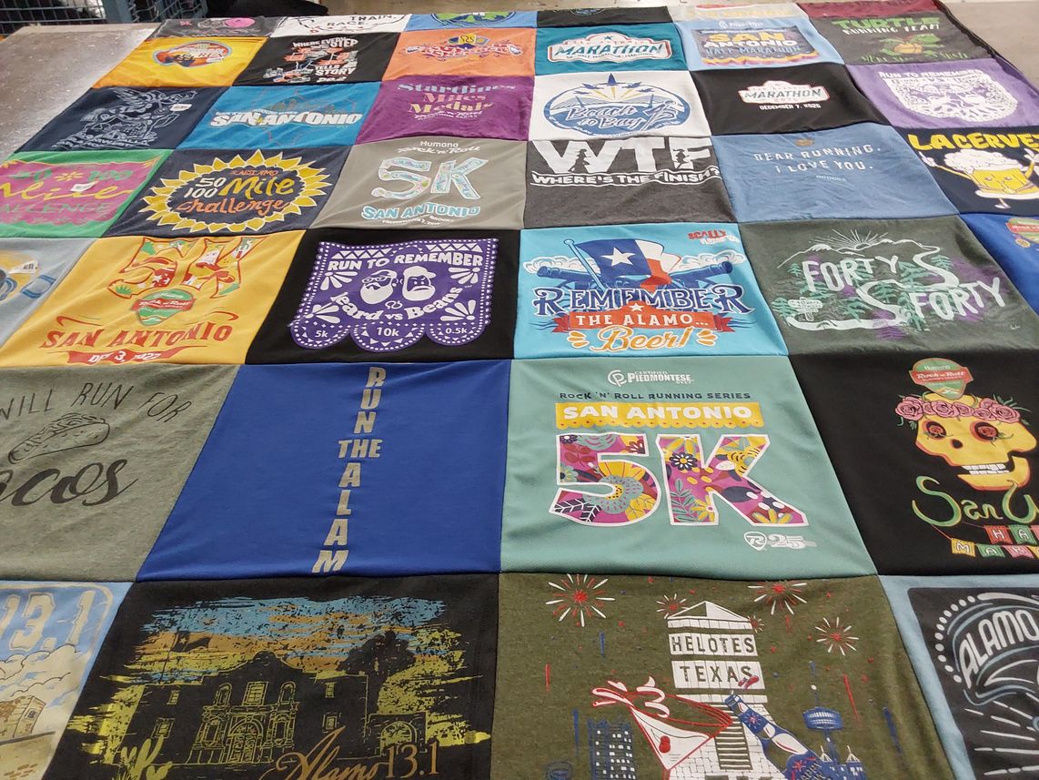 T-shirt quilt with running, marathons themes by Monica from TX