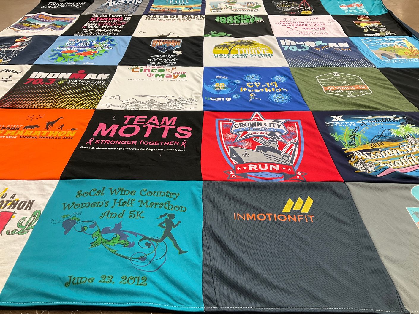 T-shirt quilt with running, triathlons themes by Landen from CA