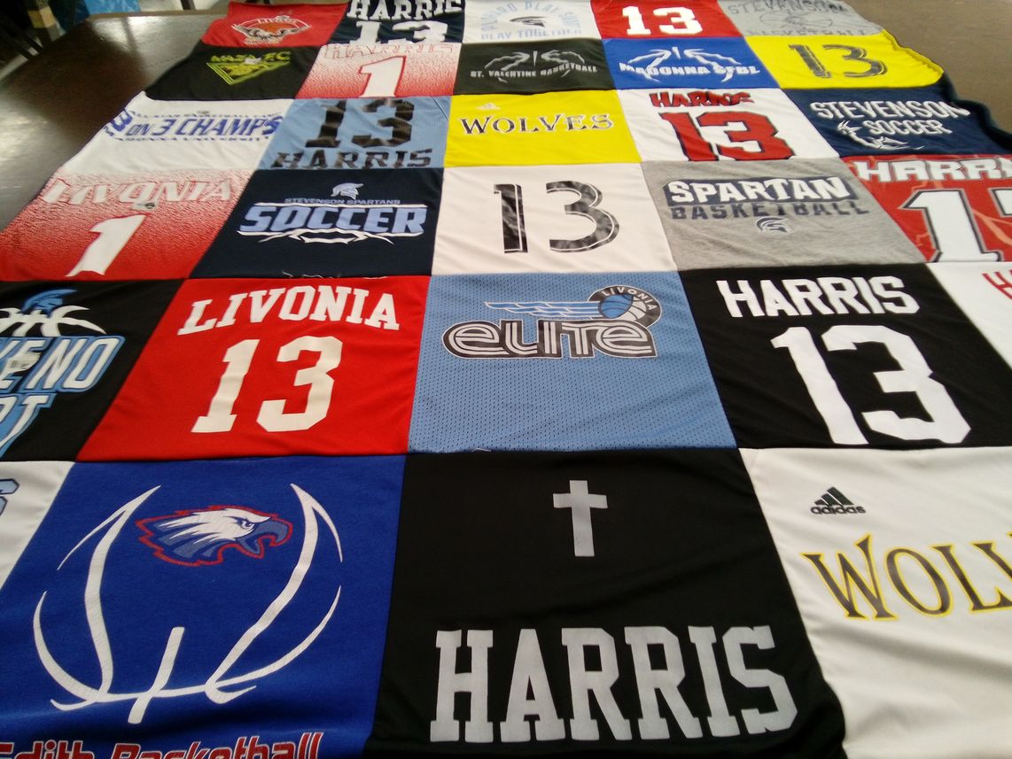 T-shirt quilt featuring stevenson spartans basketball team, livonia soccer team by Krista from MI