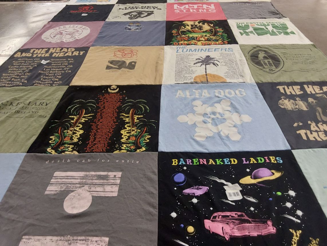 T-shirt quilt with music, bands themes by Kristie from UT