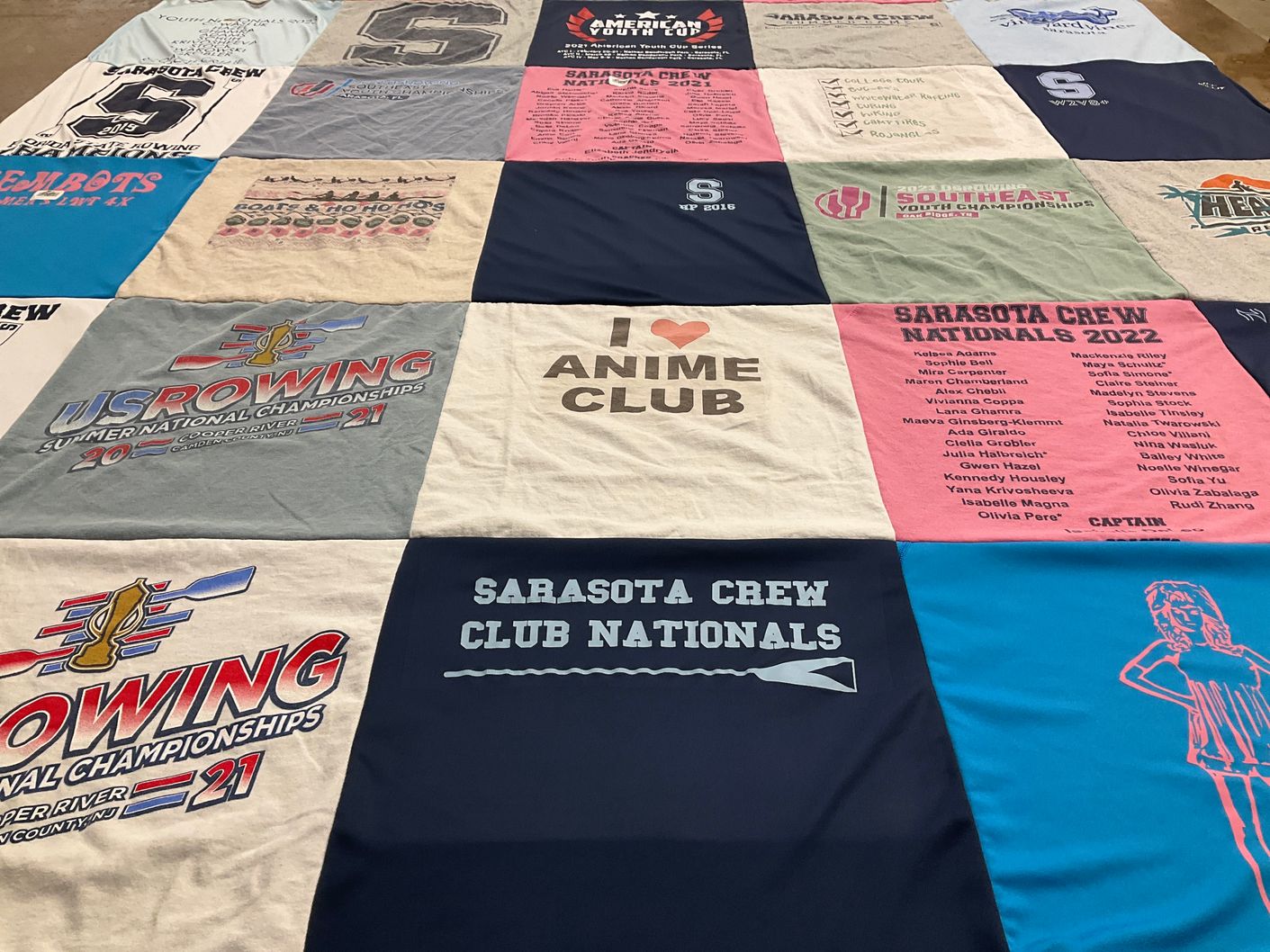 T-shirt quilt with rowing, anime themes by Heather from FL