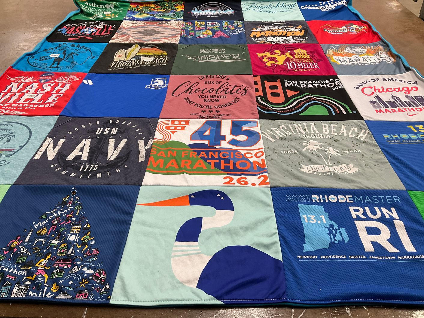 T-shirt quilt with running, marathons themes by Deborah from RI
