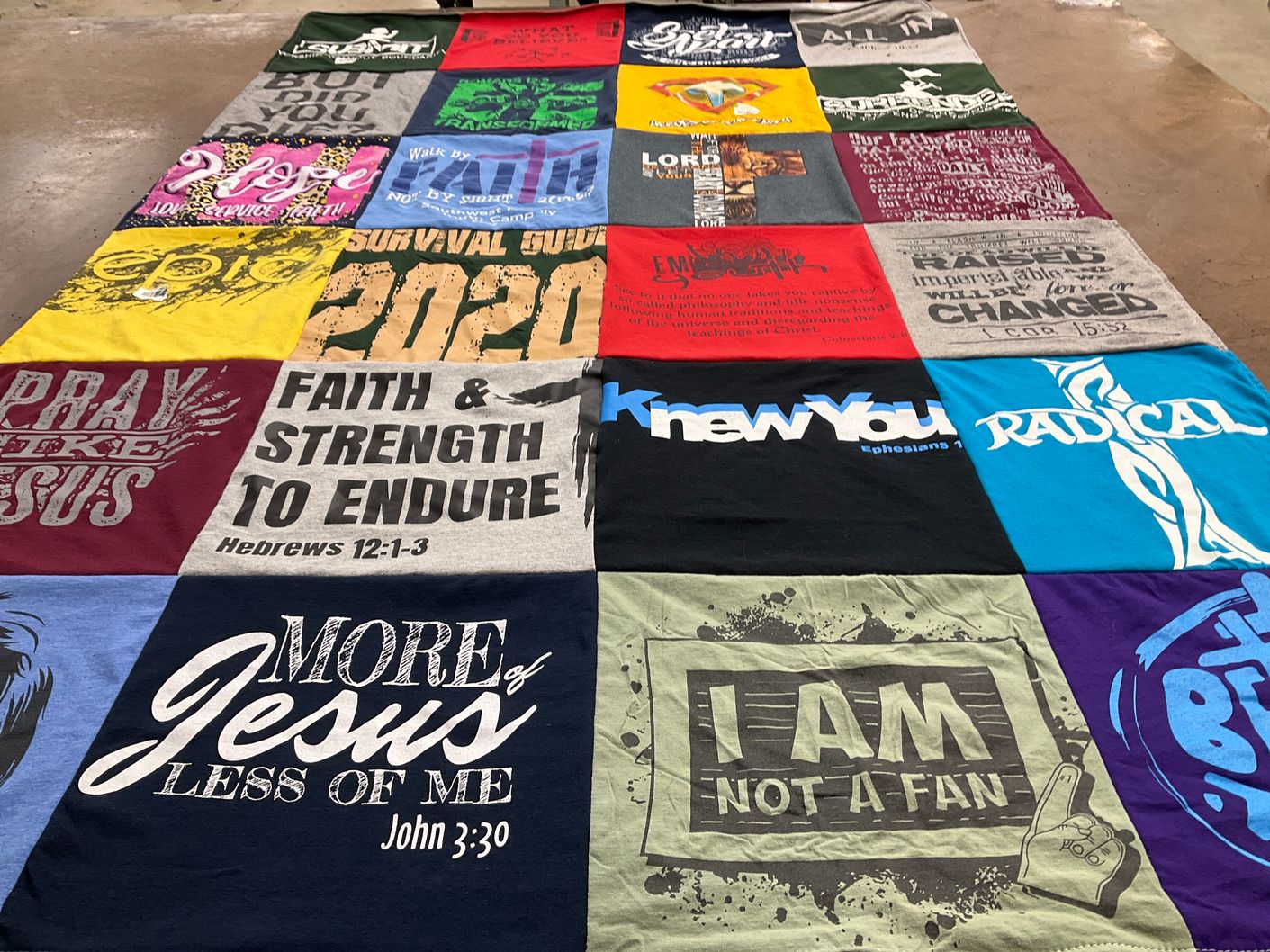 T-shirt quilt with faith, religion themes by Kristi from AZ