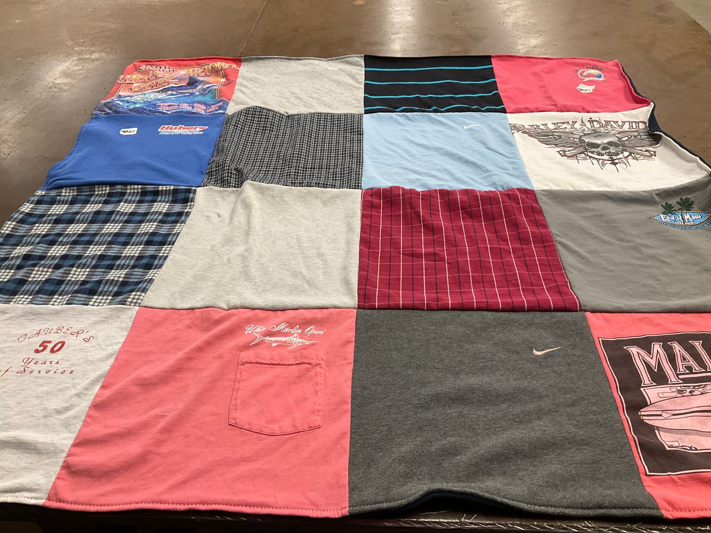 T-shirt quilt with motorcycles, outdoor themes by Karen from MD
