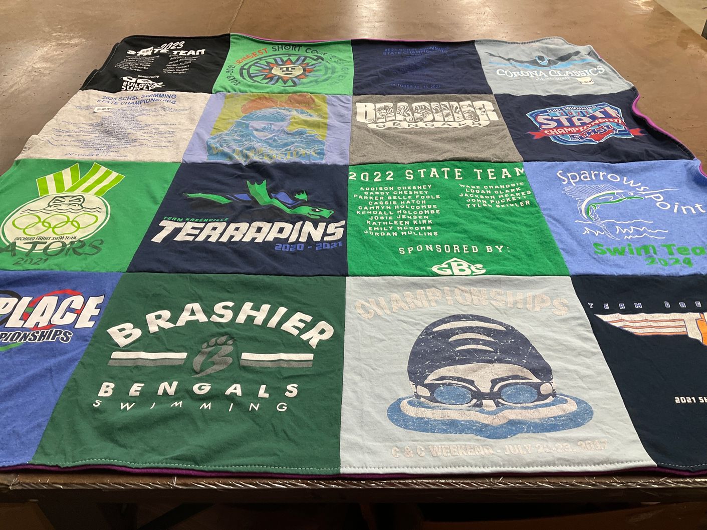 T-shirt quilt featuring terrapins swim team, brashier bengals swim team by guendalina from SC