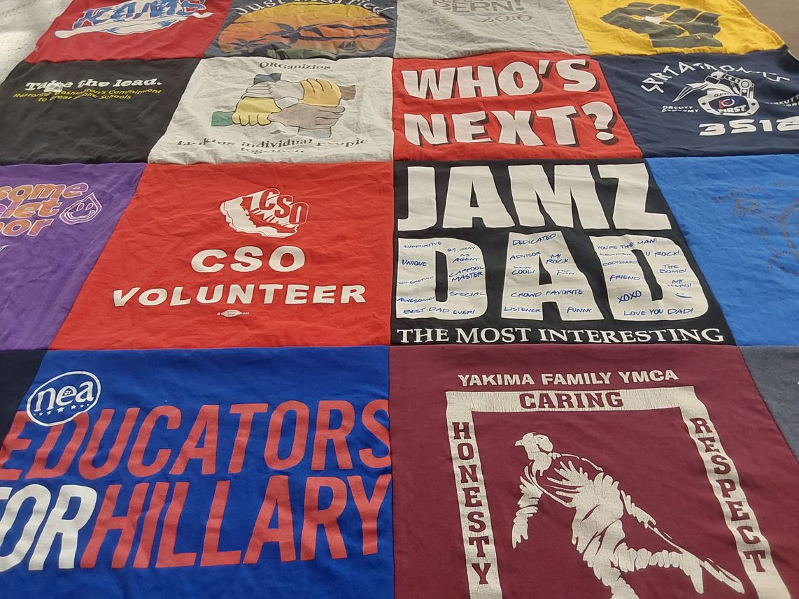 T-shirt quilt with volunteering, education themes by Gabriel from WA