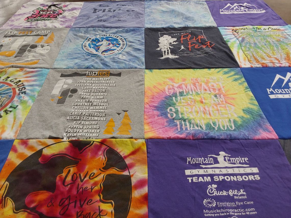 T-shirt quilt with gymnastics themes by Alyson from VA