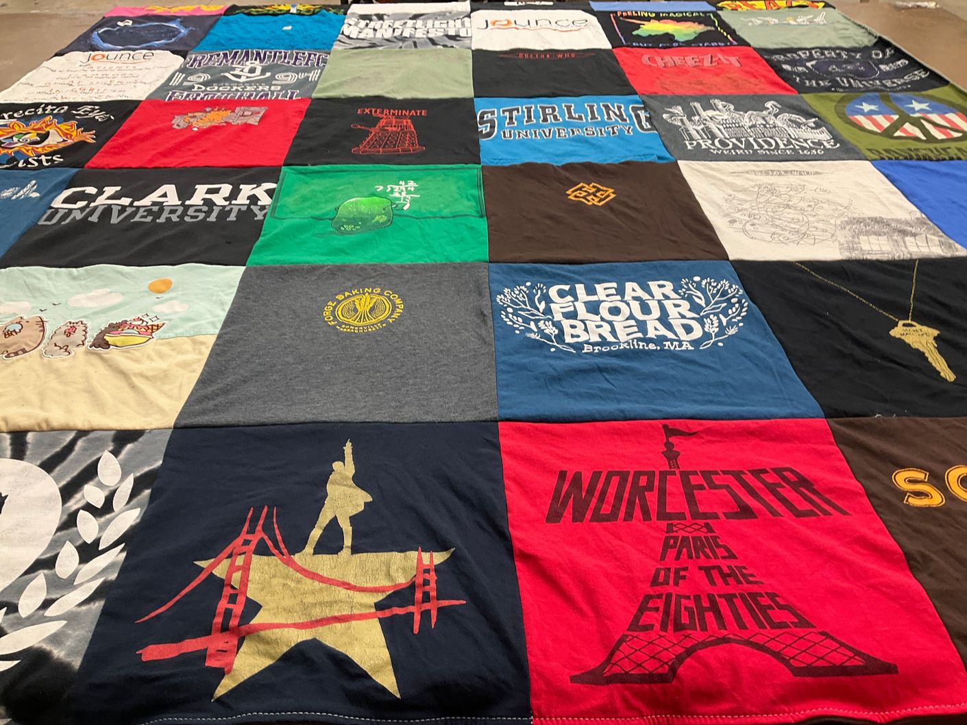 T-shirt quilt from clark university, stirling university by Sara from MA