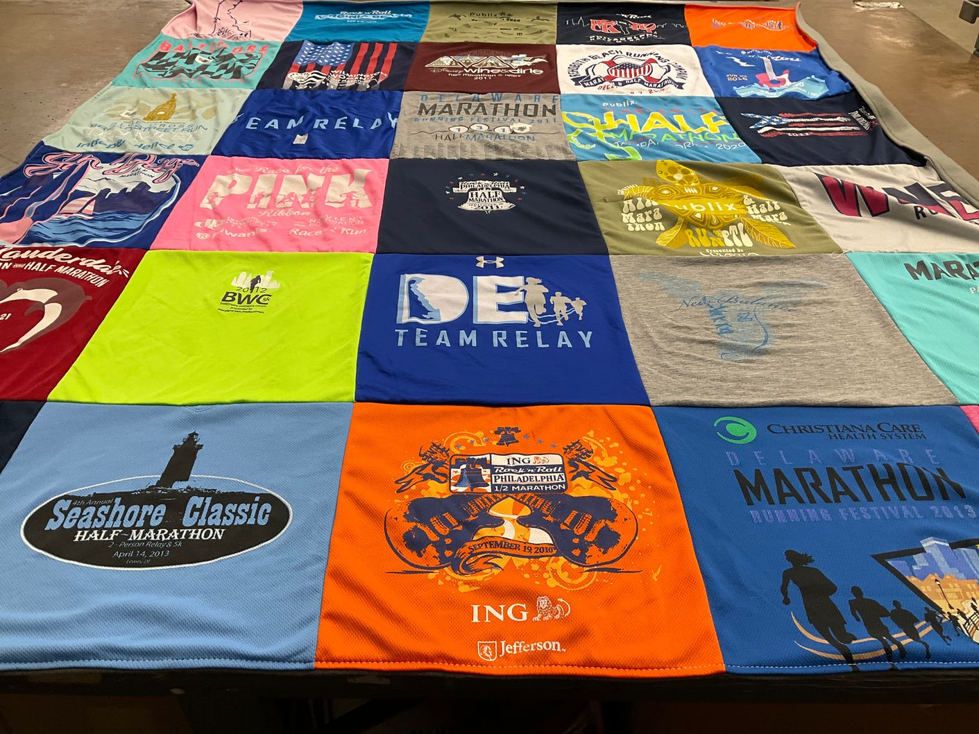 T-shirt quilt with running, marathons themes by Anna from CA
