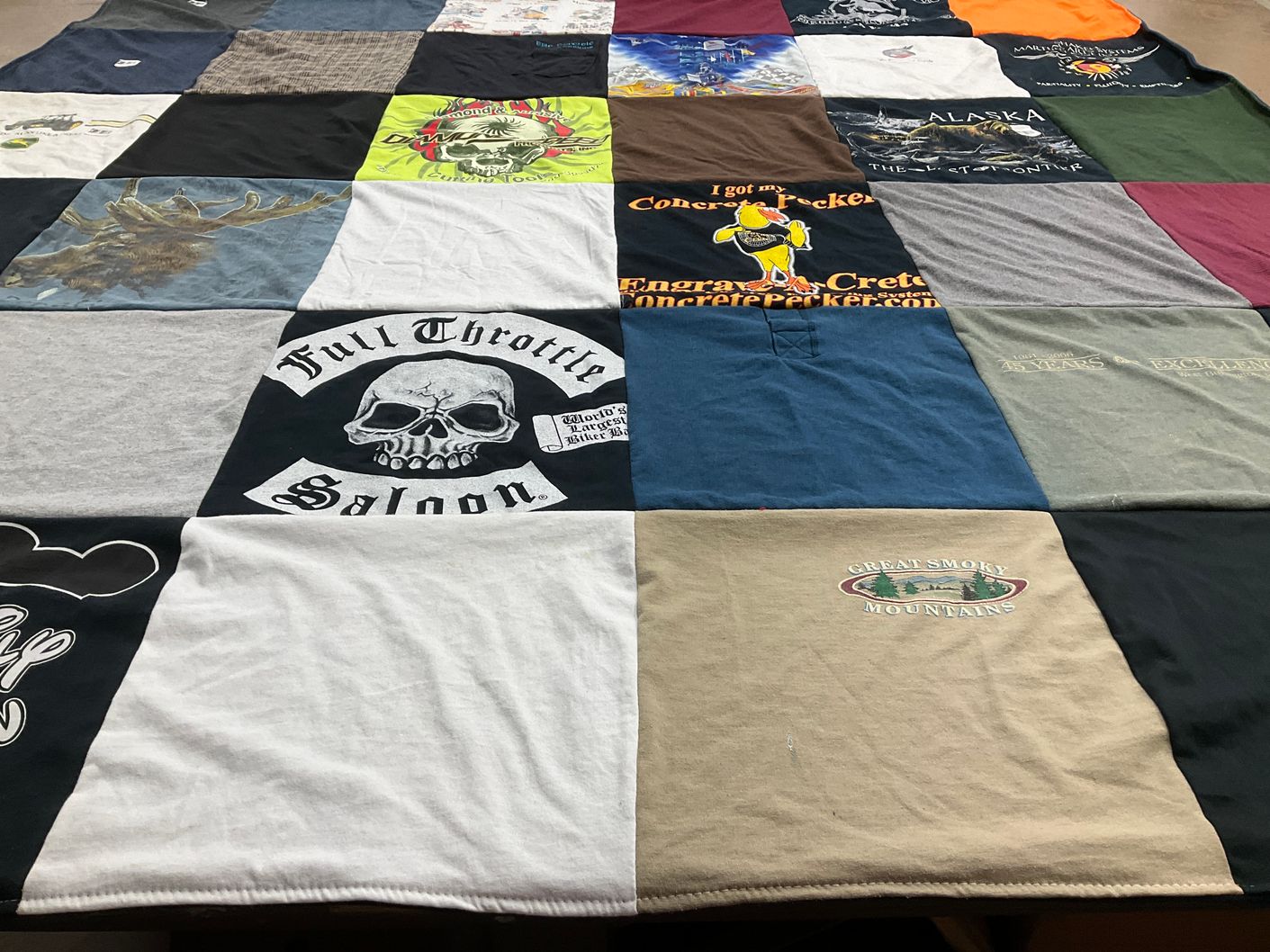 T-shirt quilt with travel, nature themes by Jonie from IA