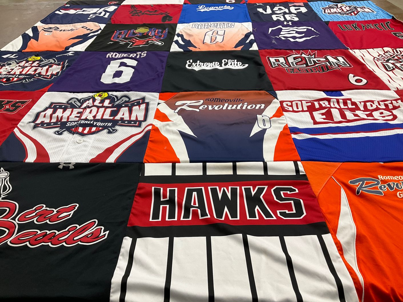 T-shirt quilt featuring romeoville revolution, softball elite by Selena from IL