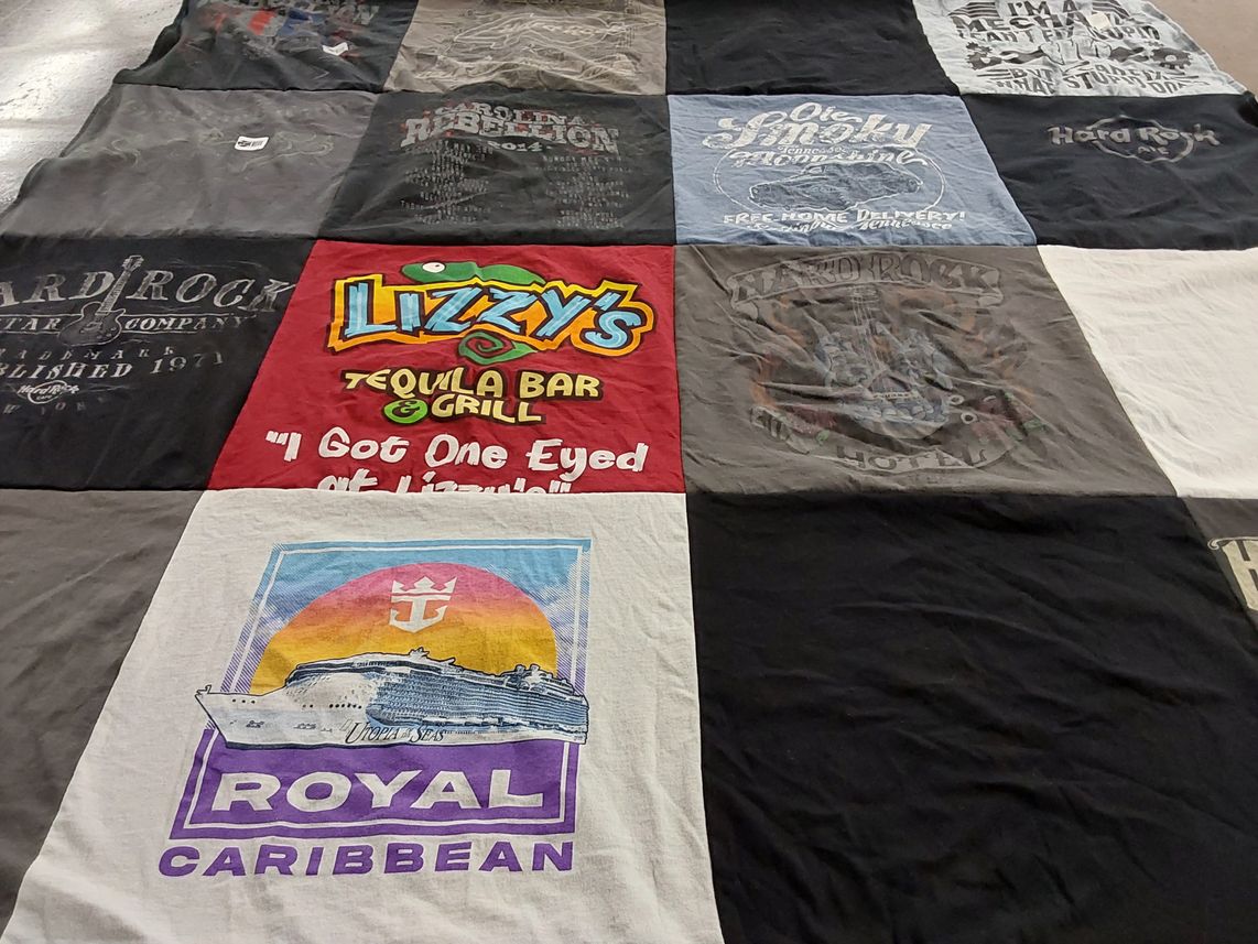 T-shirt quilt with music, tex-mex cuisine themes by Shane from GA