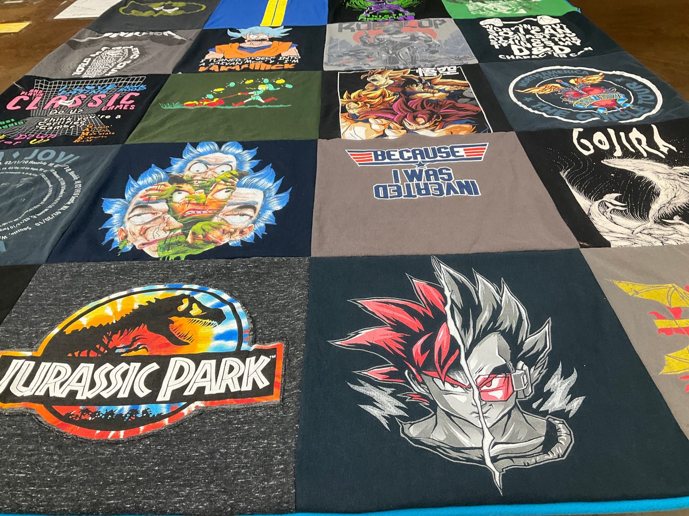 T-shirt quilt with anime, movies themes by Kellie from CA