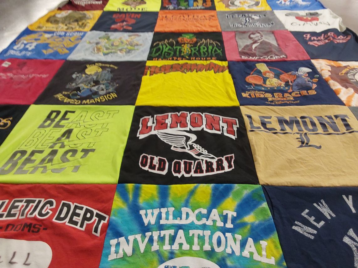 T-shirt quilt from lemont high school, new york university by Jennifer from IL