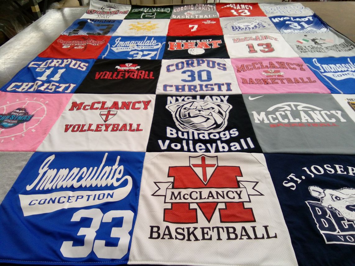 T-shirt quilt featuring mcclancy basketball, mcclancy volleyball by Angela from NY