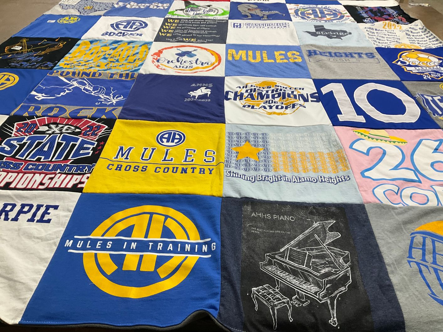 T-shirt quilt featuring alamo heights mules cross country by Amy from TX