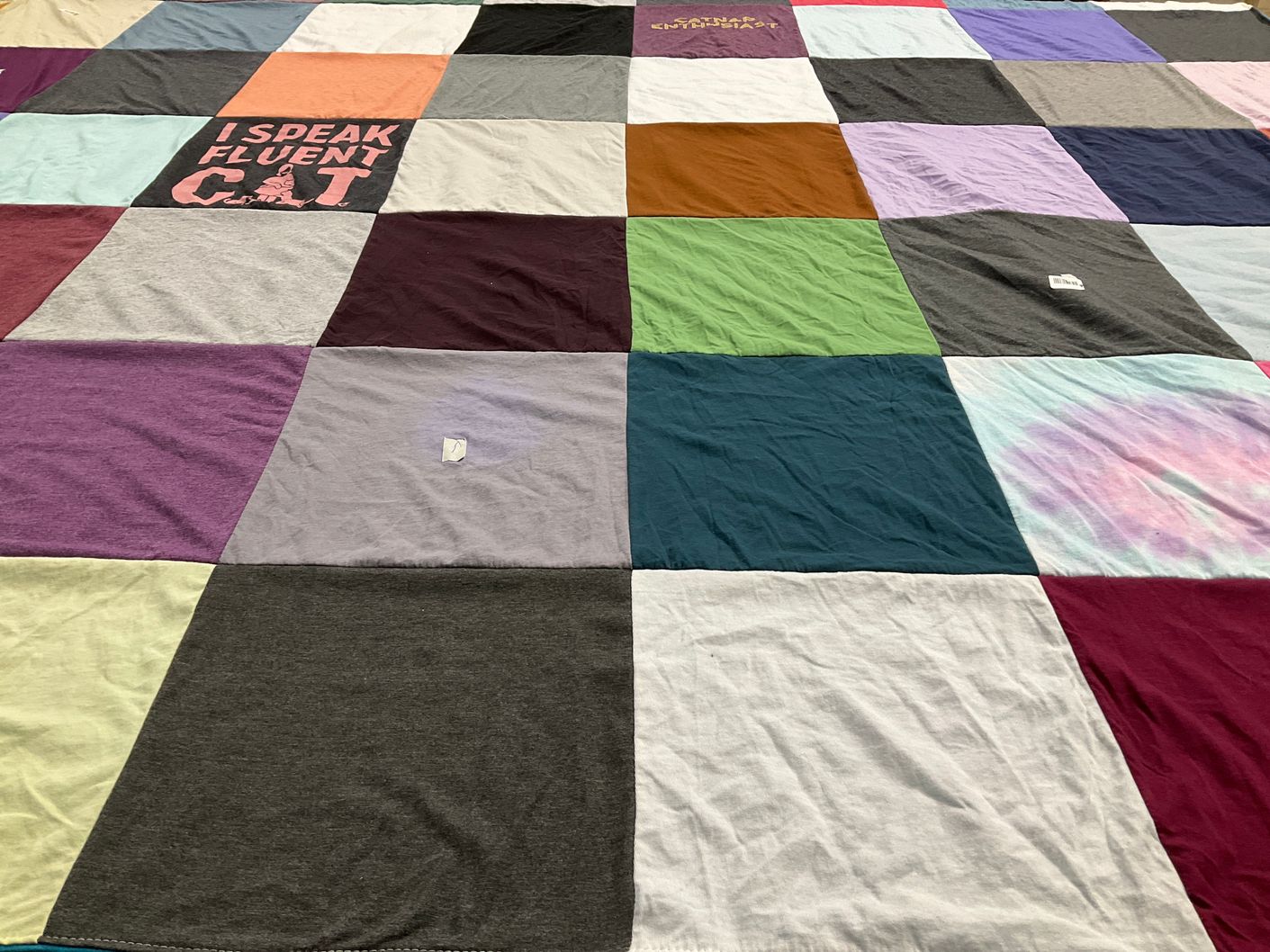 T-shirt quilt with cats themes by Kathryn from CA