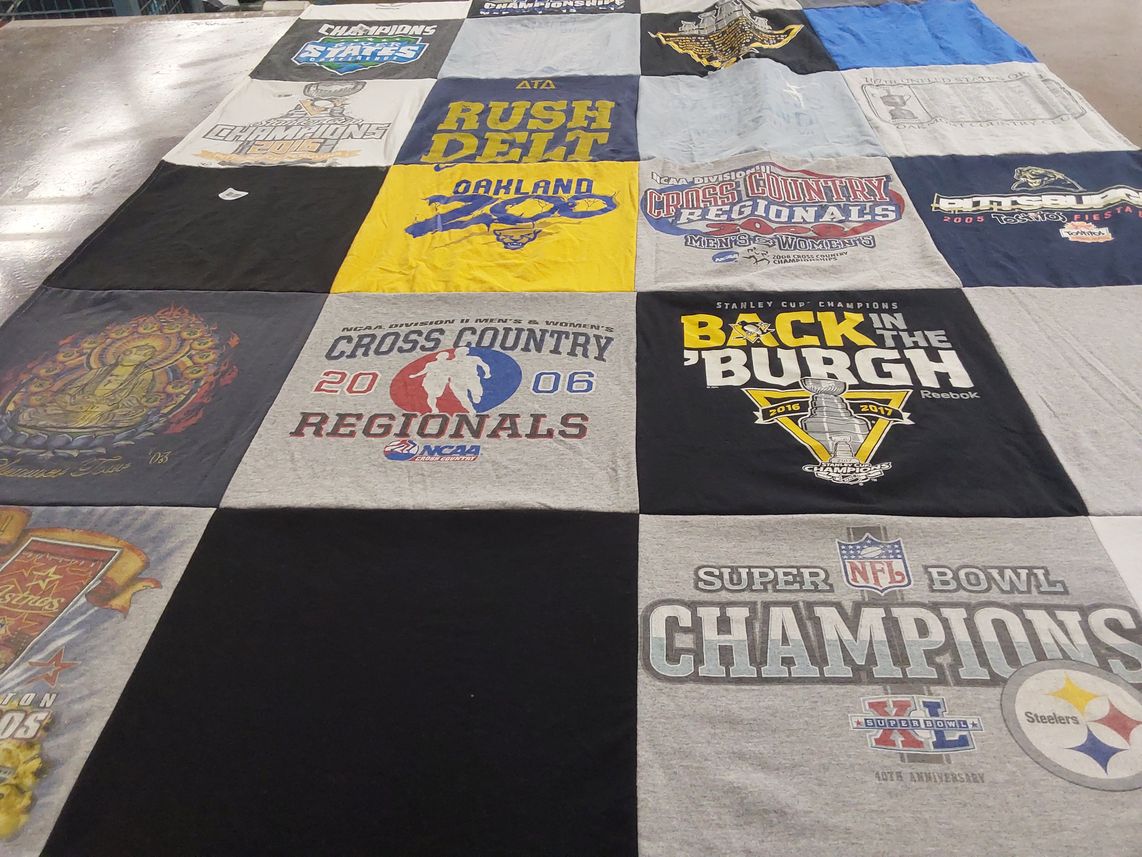 T-shirt quilt featuring pittsburgh steelers, pittsburgh penguins by LISA from PA