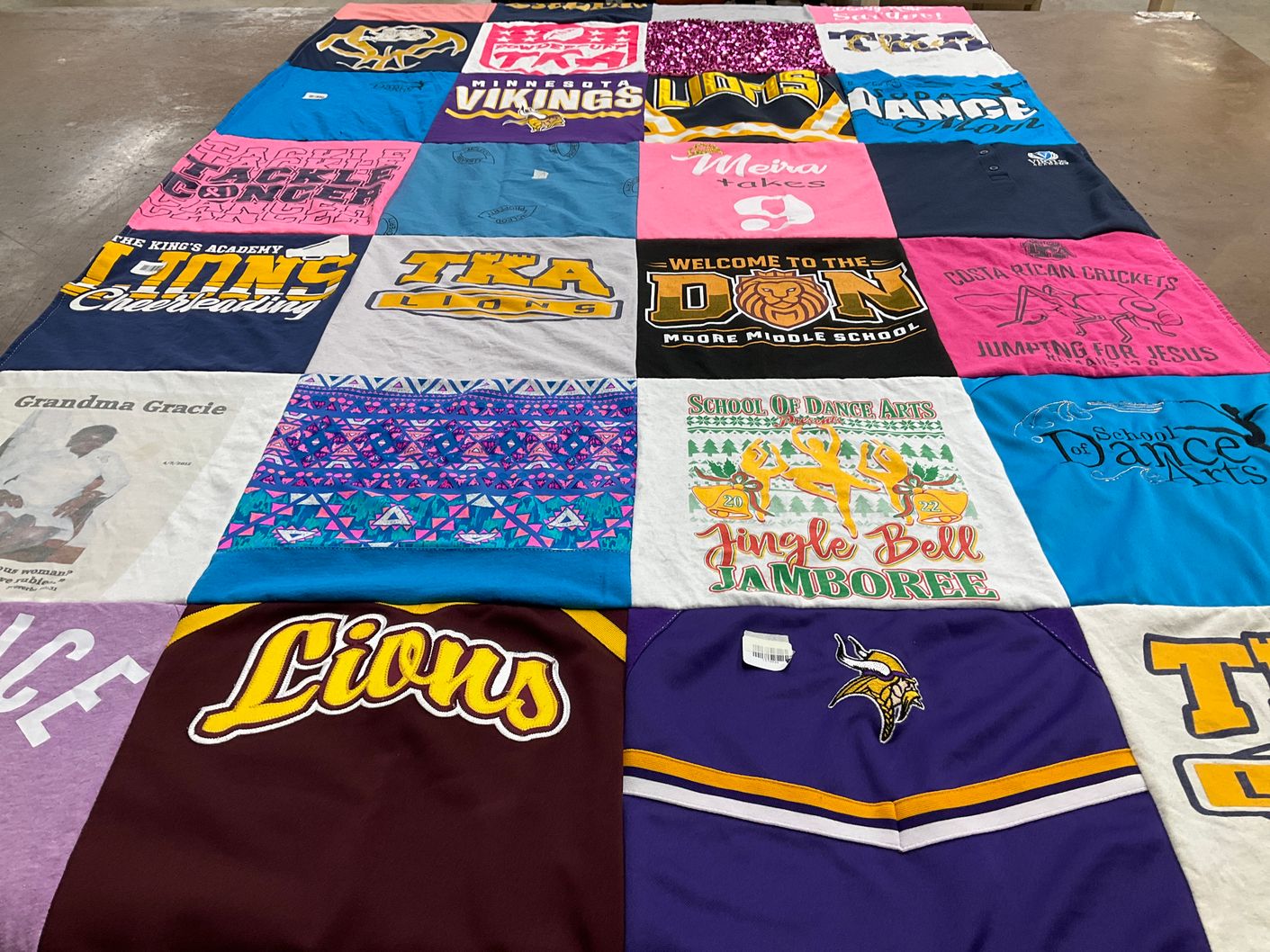 T-shirt quilt featuring the king's academy lions, minnesota vikings by Latara from SC