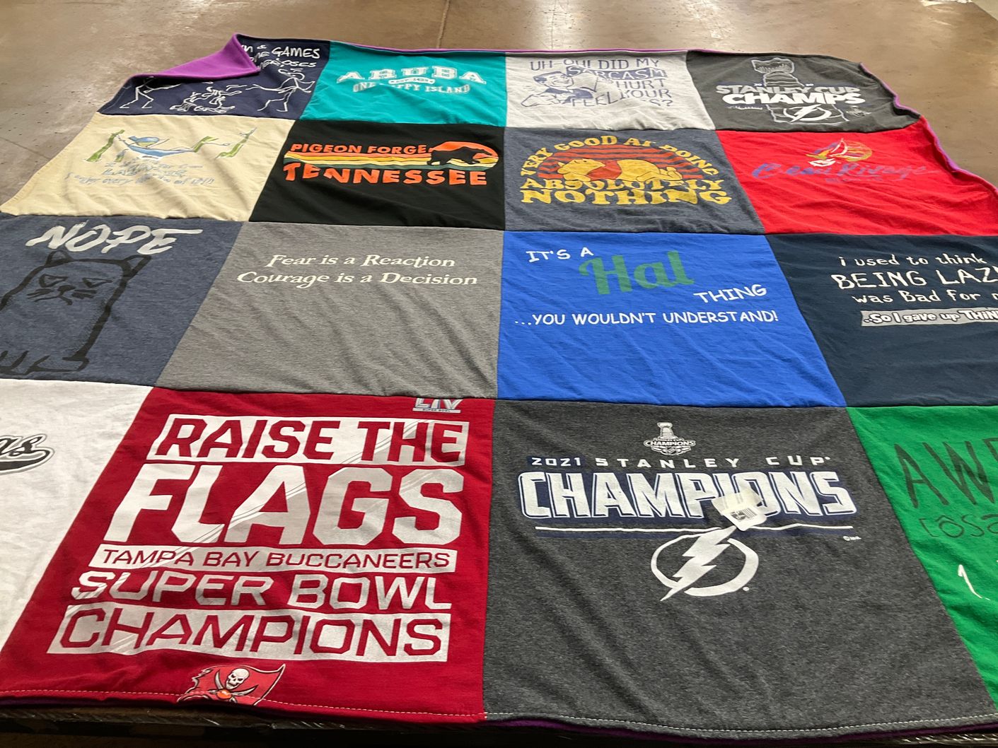 T-shirt quilt featuring tampa bay buccaneers, tampa bay lightning by Priscilla from FL
