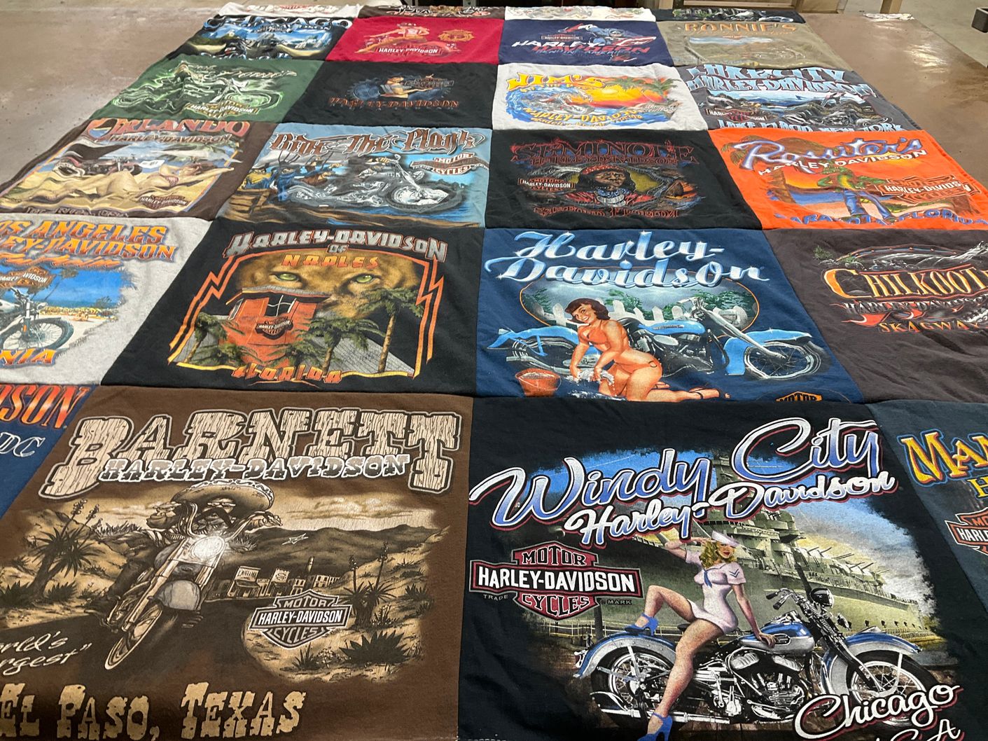 T-shirt quilt with motorcycles, biking themes by Pamela from FL