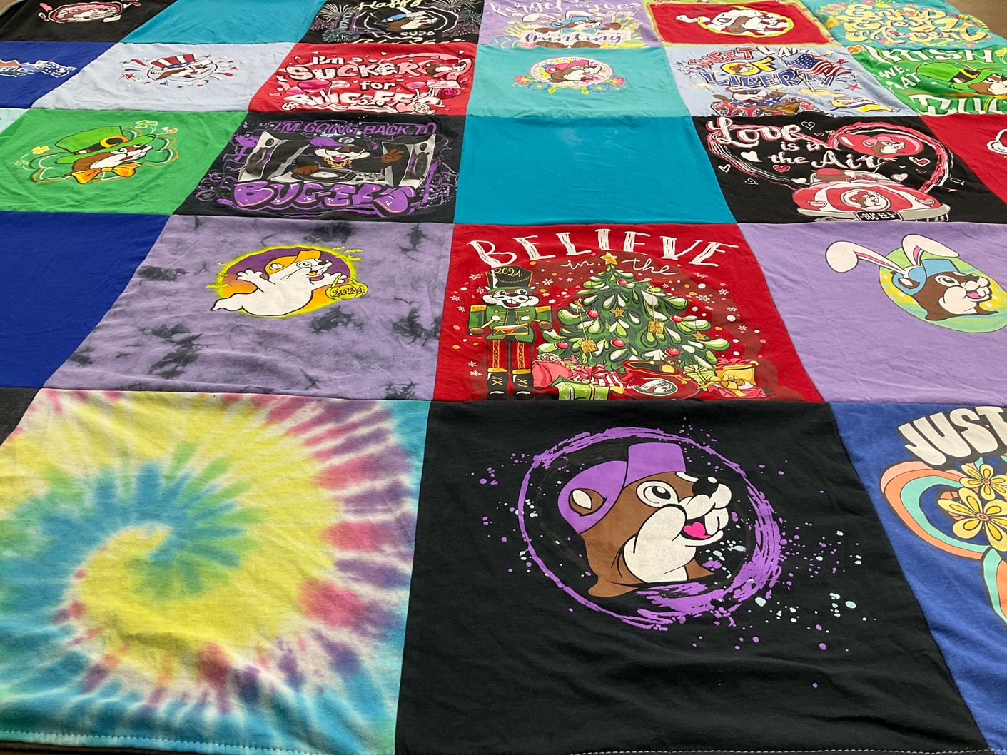 T-shirt quilt with cartoons, holidays themes by Joy from WY