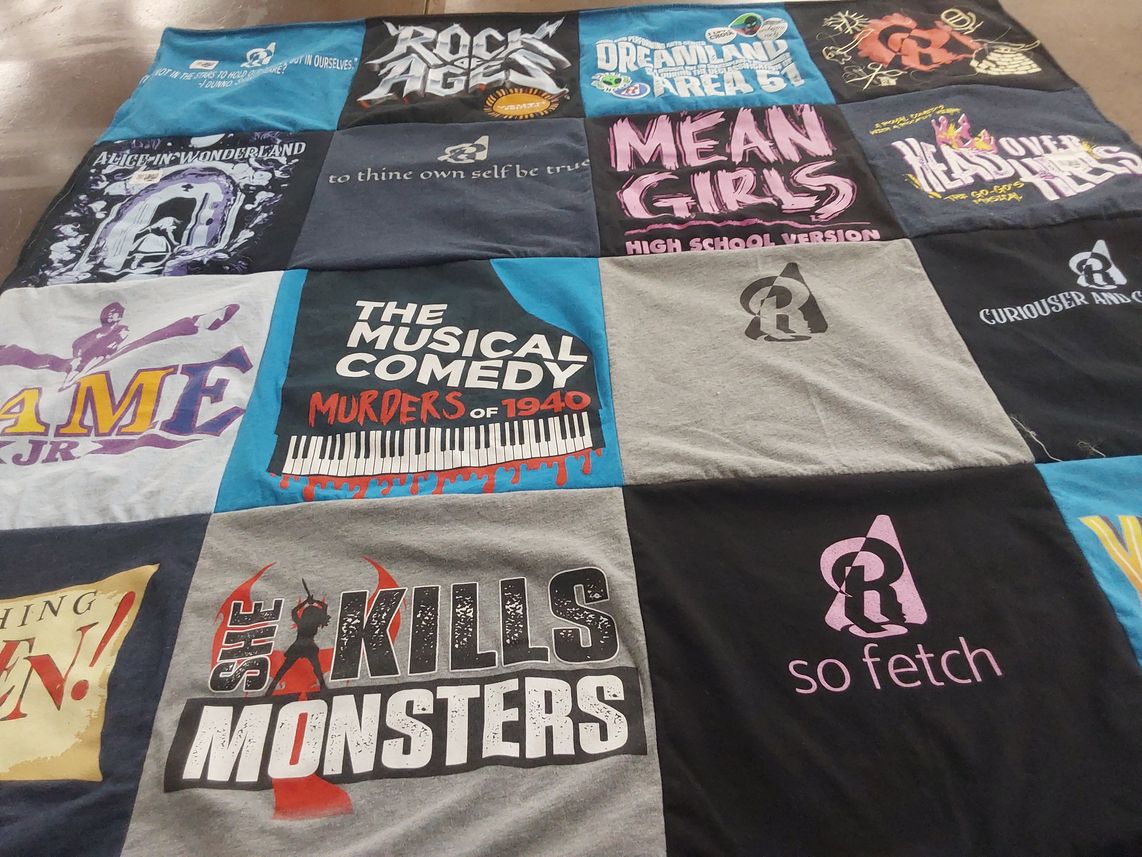 T-shirt quilt with theater, musicals themes by Christine from PA