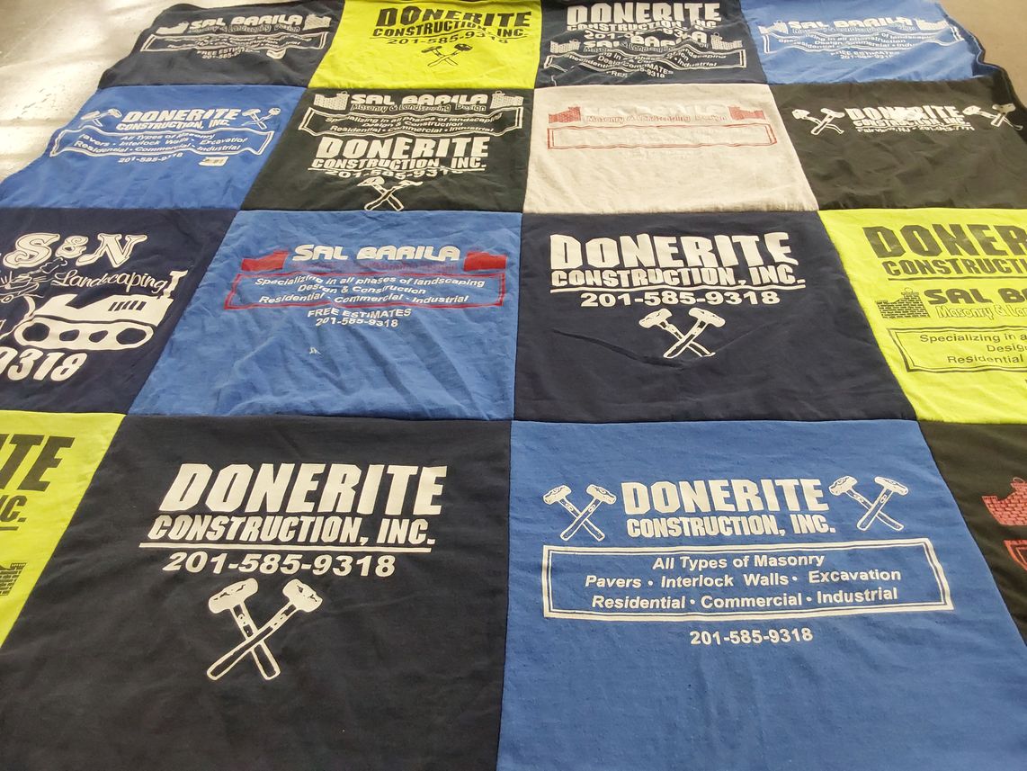 T-shirt quilt with construction, landscaping themes by Nicole from NJ