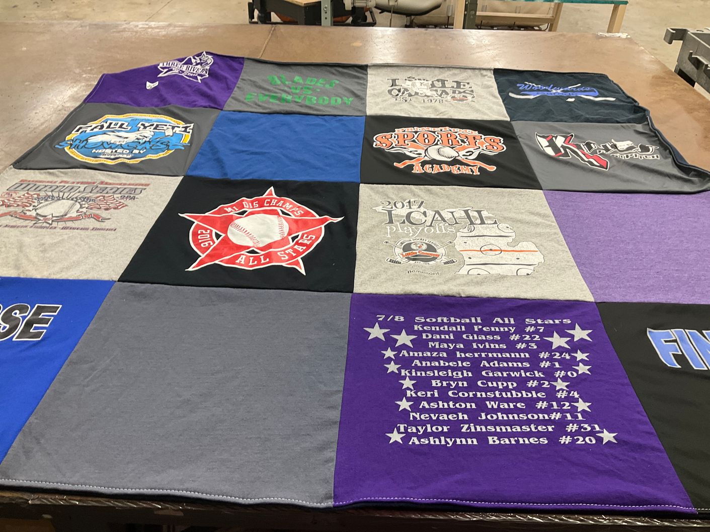 T-shirt quilt featuring softball by Curt from MI