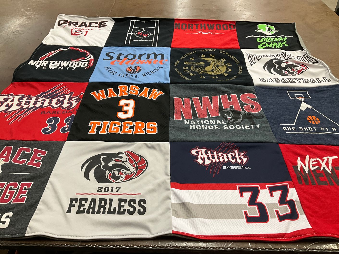 T-shirt quilt featuring northwood university basketball, warsaw tigers by Heather from IN